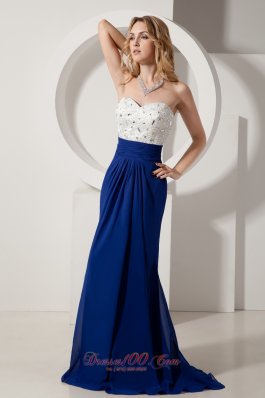 Royal and White Brush Beading Homecoming Evening Dress