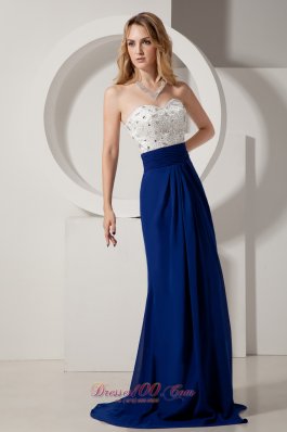 Royal and White Brush Beading Homecoming Evening Dress