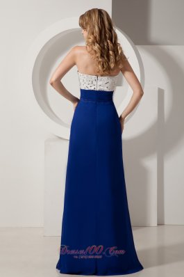 Royal and White Brush Beading Homecoming Evening Dress