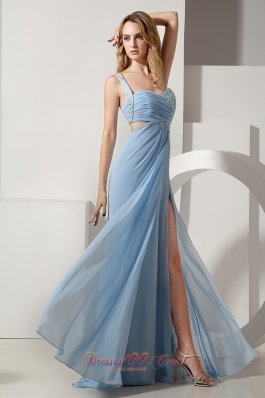 Beading Light Blue One Shoulder Prom Dress with Slit