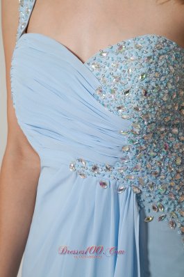 Beading Light Blue One Shoulder Prom Dress with Slit