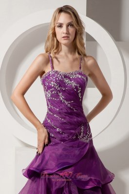 Spaghetti Straps Layered Court Purple Prom Dress