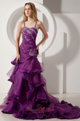 Spaghetti Straps Layered Court Purple Prom Dress