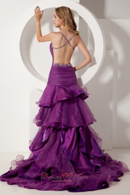 Spaghetti Straps Layered Court Purple Prom Dress