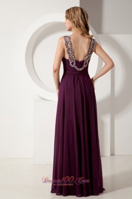 Dark Purple V-neck Prom Evening Dress Keyhole Beaded