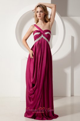 Fuchsia One Shoulder Beads Evening Dress Brush Train