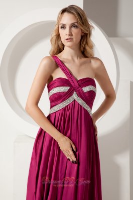 Fuchsia One Shoulder Beads Evening Dress Brush Train