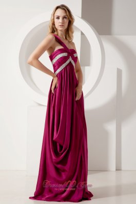 Fuchsia One Shoulder Beads Evening Dress Brush Train