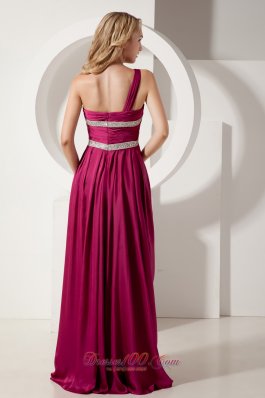 Fuchsia One Shoulder Beads Evening Dress Brush Train