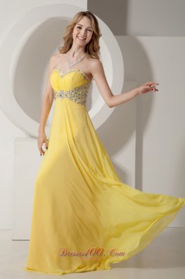 Beading Yellow Prom Dress Sweetheart Chiffon