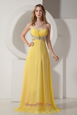 Beading Yellow Prom Dress Sweetheart Chiffon