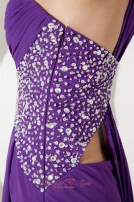 Watteau Train One Shoulder Prom Dress Beads Purple