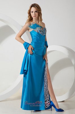 Leopard Homecoming Evening Dress Sky Blue Beaded Feather