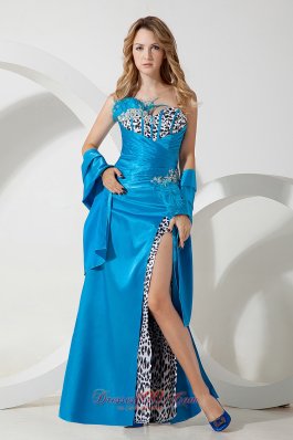 Leopard Homecoming Evening Dress Sky Blue Beaded Feather