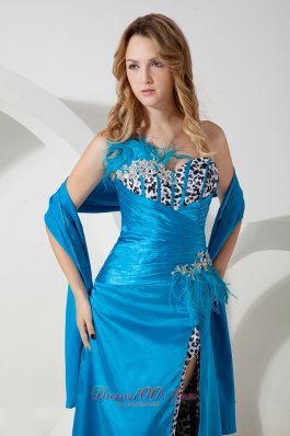 Leopard Homecoming Evening Dress Sky Blue Beaded Feather