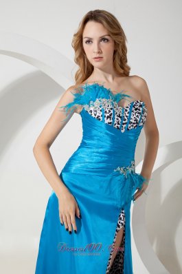 Leopard Homecoming Evening Dress Sky Blue Beaded Feather