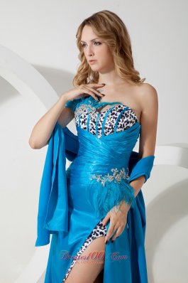 Leopard Homecoming Evening Dress Sky Blue Beaded Feather