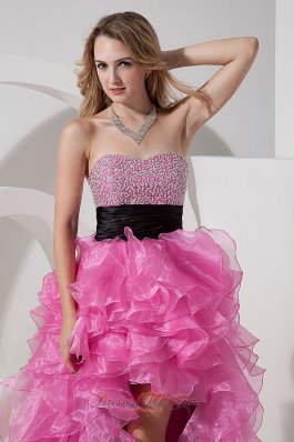 Hi-lo Beaded Layers Rose Pink Prom Dress Sashed