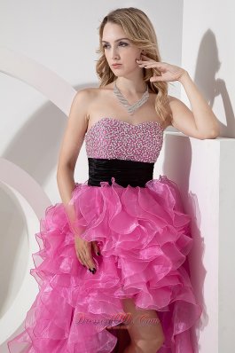 Hi-lo Beaded Layers Rose Pink Prom Dress Sashed