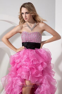 Hi-lo Beaded Layers Rose Pink Prom Dress Sashed