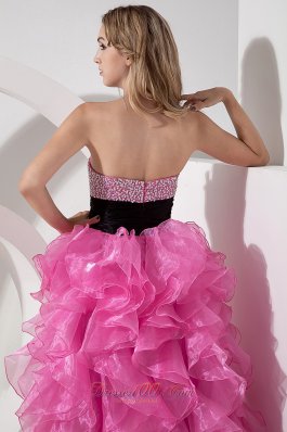 Hi-lo Beaded Layers Rose Pink Prom Dress Sashed