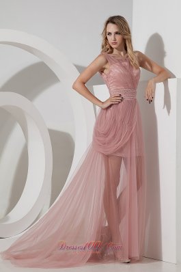 Light Pink Straps Tulle Celebrity Dress Beading