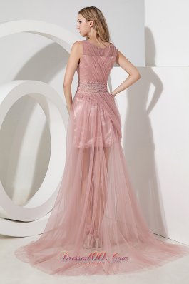 Light Pink Straps Tulle Celebrity Dress Beading