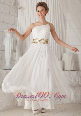 One Shoulder White Chiffon Prom Dress with Sequins