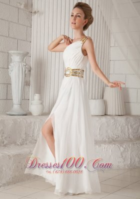 One Shoulder White Chiffon Prom Dress with Sequins