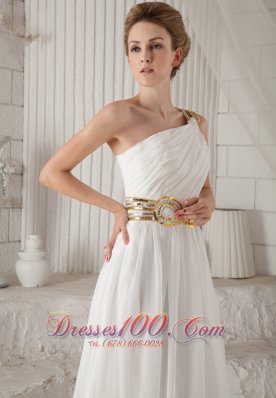 One Shoulder White Chiffon Prom Dress with Sequins