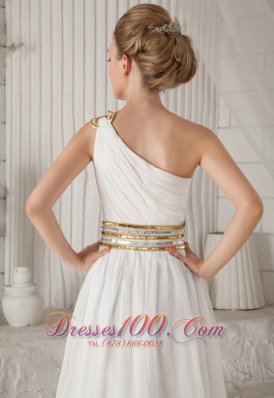 One Shoulder White Chiffon Prom Dress with Sequins