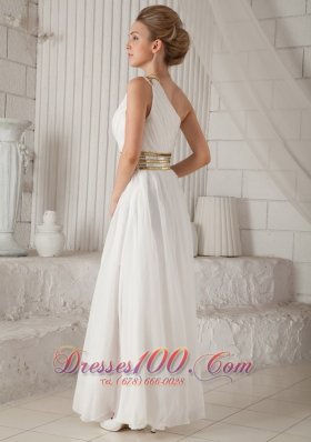 One Shoulder White Chiffon Prom Dress with Sequins