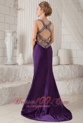 Mermaid Brush Purple Straps Prom Evening Dress Beaded