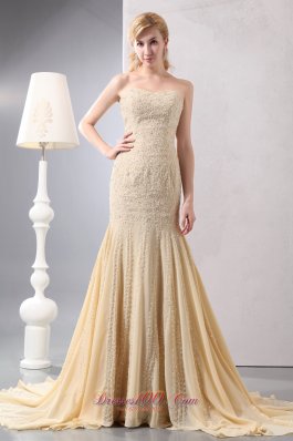 Court Train Beading Mermaid Gold Prom Celebrity Dress Sequined