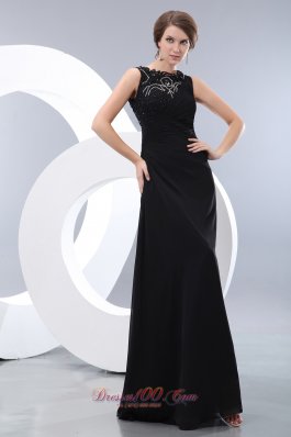 Bateau Beading Black Prom Evening Dress Taffeta