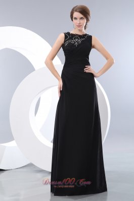 Bateau Beading Black Prom Evening Dress Taffeta