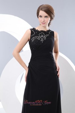 Bateau Beading Black Prom Evening Dress Taffeta