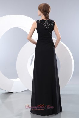 Bateau Beading Black Prom Evening Dress Taffeta