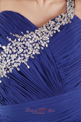 Beaded One Shoulder Blue Brush Prom Dress Chiffon