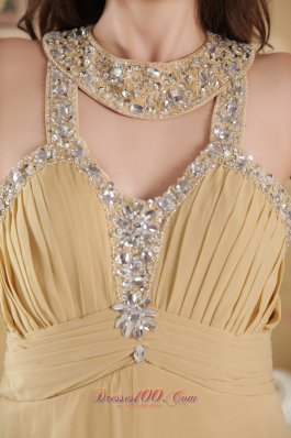 Scoop Chiffon Gold Beaded Prom Dress Empire