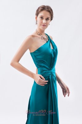 One Shoulder Beading Teal Ruched Prom Dress Keyhole