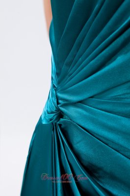 One Shoulder Beading Teal Ruched Prom Dress Keyhole