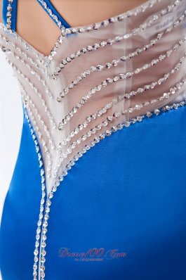 Beadwork Straps Royal Blue Prom Dress Brush Train