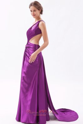 Asymmetrical Evening Dress Eggplant Purple Ruched