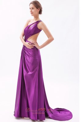 Asymmetrical Evening Dress Eggplant Purple Ruched