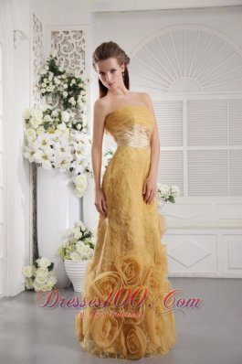 Rolling Flowers Gold Organza Lace Graduation Dress