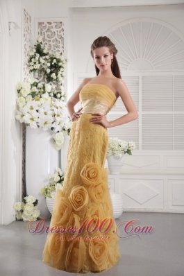 Rolling Flowers Gold Organza Lace Graduation Dress