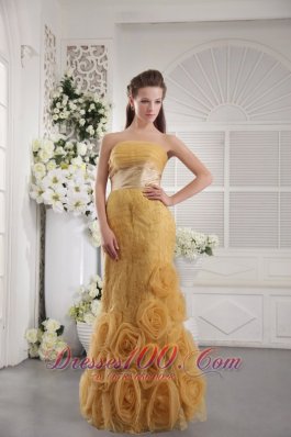 Rolling Flowers Gold Organza Lace Graduation Dress