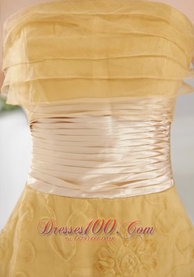 Rolling Flowers Gold Organza Lace Graduation Dress