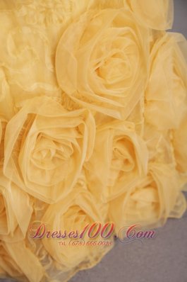 Rolling Flowers Gold Organza Lace Graduation Dress